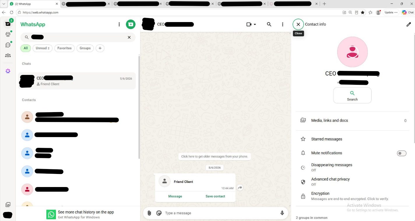 Рисунок 16 - Снимок экрана с контактными данными WhatsApp, похищенными стилером